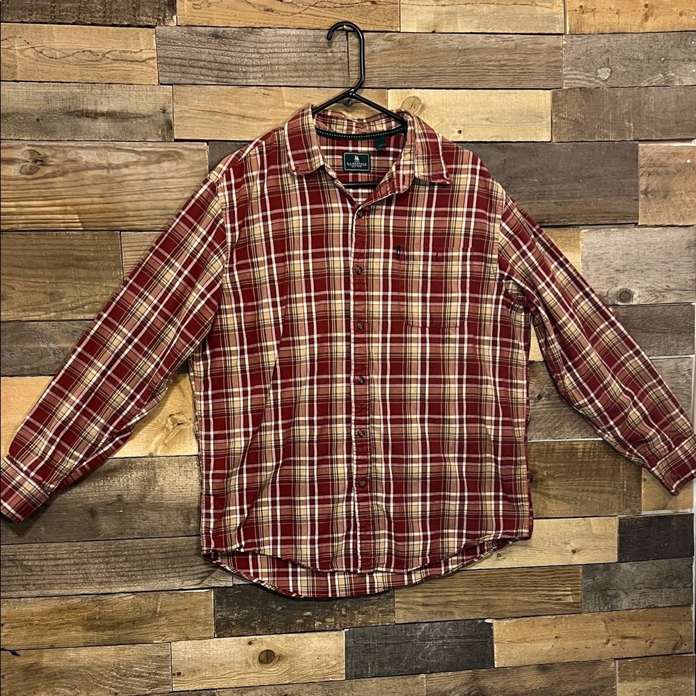 G.H. Bass & Co. Maroon and Tan  Plaid Casual Button up Shirt